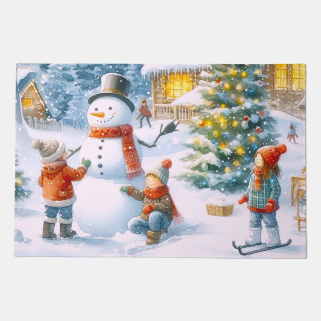 Christmas Snowman Holiday  Doormat (Front)