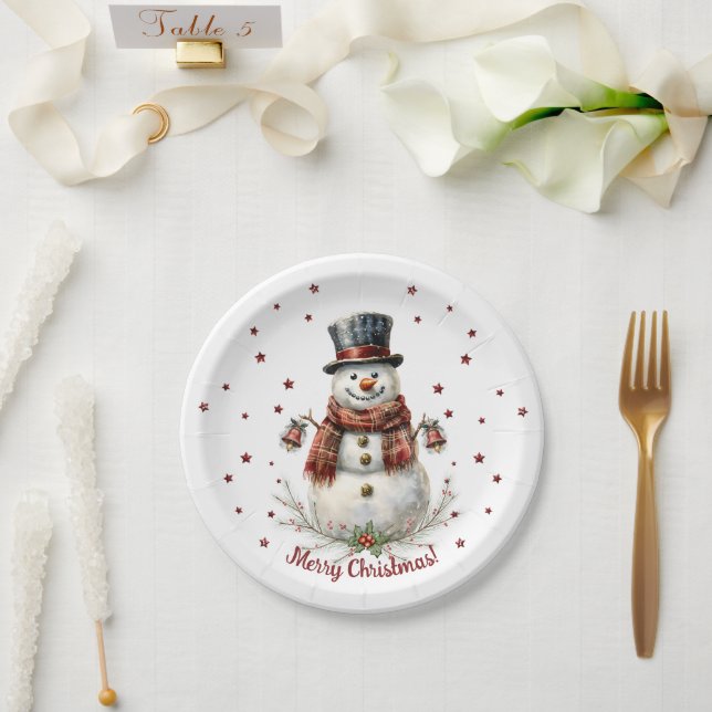 Christmas Snowman Holiday Party Paper Plates (Wedding)