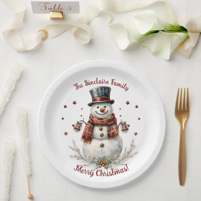 Christmas Snowman Holiday Party Paper Plates (Wedding)