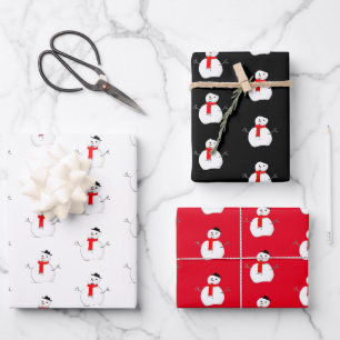 Christmas snowman holiday red black stylish wrapping paper sheets