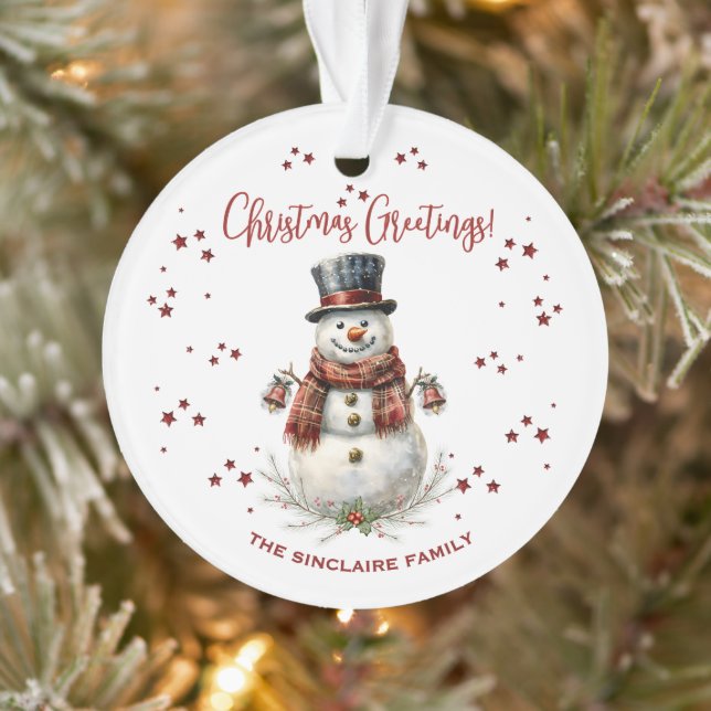 Christmas Snowman Holiday With Name Ornament (Tree)