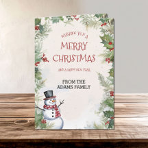 Christmas Snowman Holly Fir and Snow Scene Family