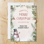 Christmas Snowman Holly Fir and Snow Scene Family Holiday Card<br><div class="desc">Exclusively from designs4days,  our Christmas snowman,  holly and fir snow scene card. Personalize with your own family or business name to make this card your own!</div>