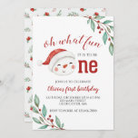 Christmas Snowman Holly First Birthday Invitation<br><div class="desc">Oh what fun,  it is to be One! Christmas Snowman first birthday party invitation with watercolor snowman.</div>