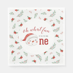 Christmas Snowman Holly First Birthday Napkins