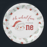 Christmas Snowman Holly First Birthday Paper Plates<br><div class="desc">Oh what fun,  it is to be One! Christmas Snowman first birthday party invitation with watercolor snowman.</div>