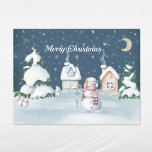 Christmas Snowman Houses Rabbit Watercolor Holiday Postcard<br><div class="desc">Watercolor houses with a snowman,  rabbits,  pine trees and snow under a star lit night.</div>