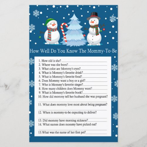 Christmas Snowman how well do you know baby shower