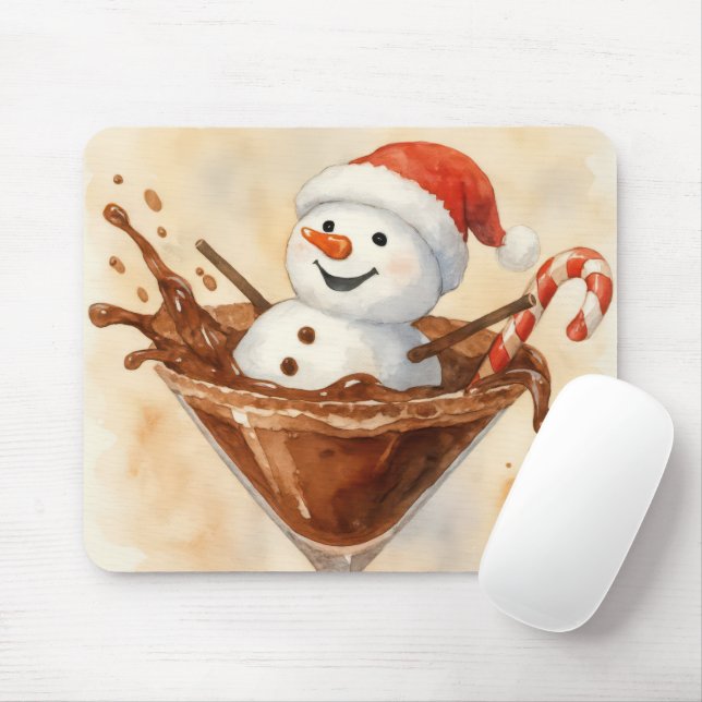 Christmas Snowman In a Chocolate Martini Mouse Pad (With Mouse)