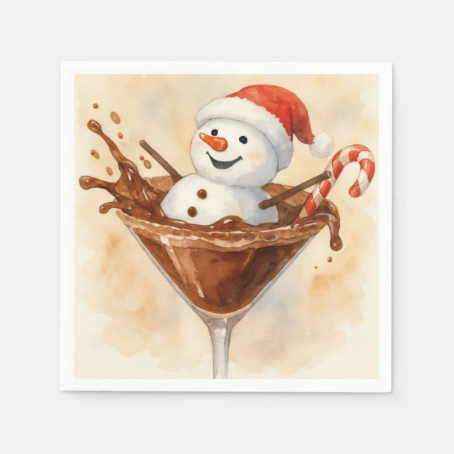 Christmas Snowman In a Chocolate Martini Napkins (Front)