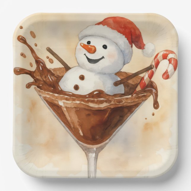 Christmas Snowman In a Chocolate Martini Paper Plates (Front)
