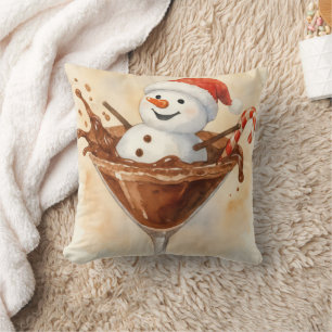 Christmas Snowman In a Chocolate Martini Throw Pillow