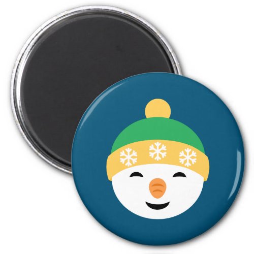 Christmas Snowman in Green Hat on Blue Magnet