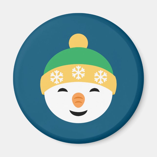 Christmas Snowman in Green Hat on Blue Magnet (Front)