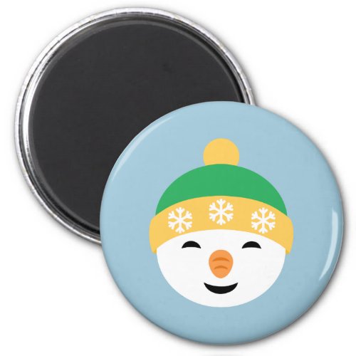 Christmas Snowman in Green Hat on Light Blue Magnet