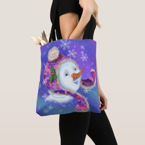 Christmas Snowman In Hat Tote Bag