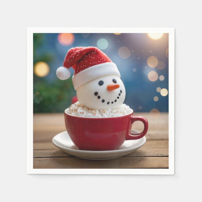 Christmas Snowman In Hot Cocoa Napkins (Front)