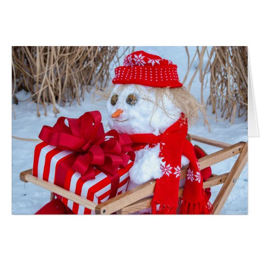 Christmas snowman in sled cards (Front Horizontal)