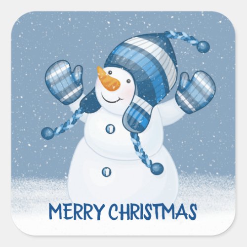 Christmas Snowman in Snowflakes Square Sticker