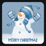 Christmas Snowman in Snowflakes Square Sticker<br><div class="desc">Cute snowman in snowflakes.
Text can be edited.</div>