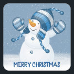 Christmas Snowman in Snowflakes Square Sticker<br><div class="desc">Cute snowman in snowflakes.
Text can be edited.</div>