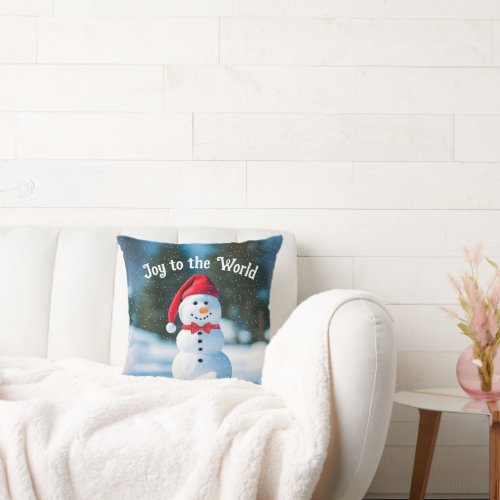 Christmas Snowman In Snowflakes Throw Pillow