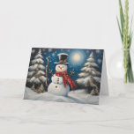 Christmas Snowman In The Forest Holiday Card