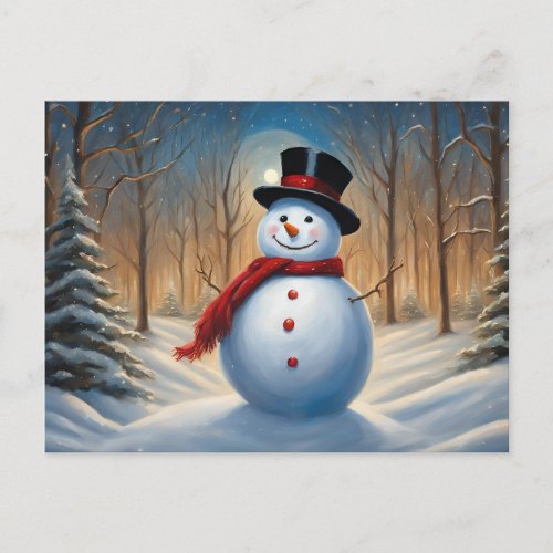 Christmas Snowman in the Forest Holiday Postcard