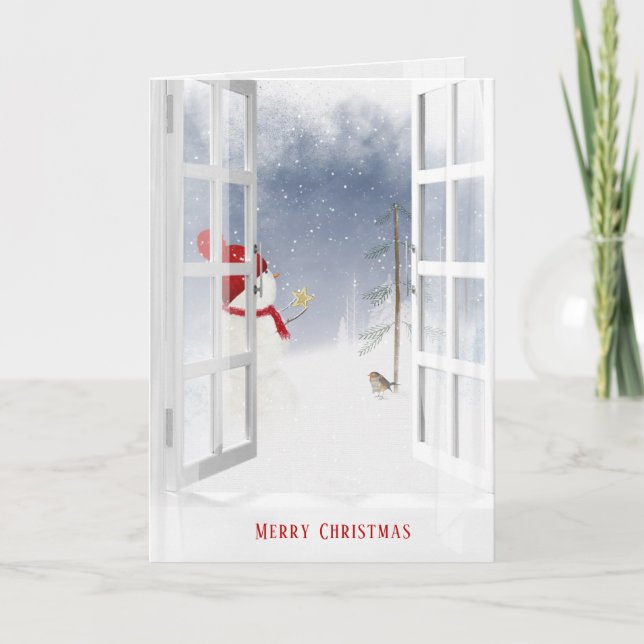 Christmas snowman in window card (Front)