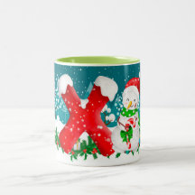 Christmas Snowman Initial Letter Monogram Mug