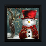 Christmas Snowman Jewelry Box<br><div class="desc">Christmas Snowman Display your favorite images on a vibrant tile inlaid into the lid of this beautiful jewelry box. Made of lacquered wood, the jewelry box comes in Golden Oak, Ebony Black, Emerald Green, and Red Mahogany. Soft felt protects your jewelry and collectibles. Box Diameter: 7.125 inches Box Height: 2.5...</div>