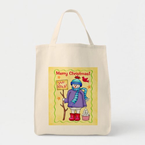 Christmas Snowman Kid Yellow Merry Christmas Gift Tote Bag
