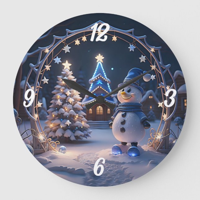 Christmas Snowman Large Clock (Front)
