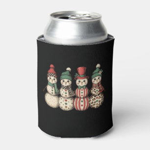 Christmas Snowman Leopard Plaid Checkered Vintage Can Cooler