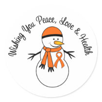 Christmas Snowman Leukemia Ribbon Classic Round Sticker