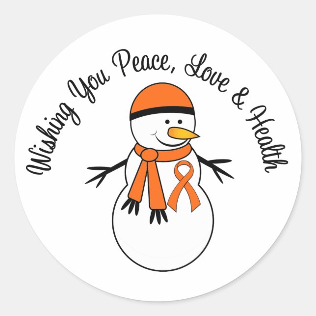 Christmas Snowman Leukemia Ribbon Classic Round Sticker (Front)
