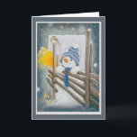 Christmas Snowman Looking At Bird Holiday Card<br><div class="desc">Christmas Snowman Looking At Bird</div>