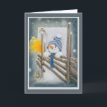 Christmas Snowman Looking At Bird Holiday Card<br><div class="desc">Christmas Snowman Looking At Bird</div>