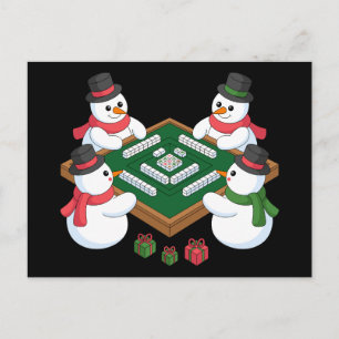 Christmas Snowman Mahjong Game Table Xmas Holiday Postcard
