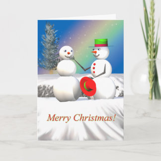 Christmas Snowman Making a Friend Holiday Card