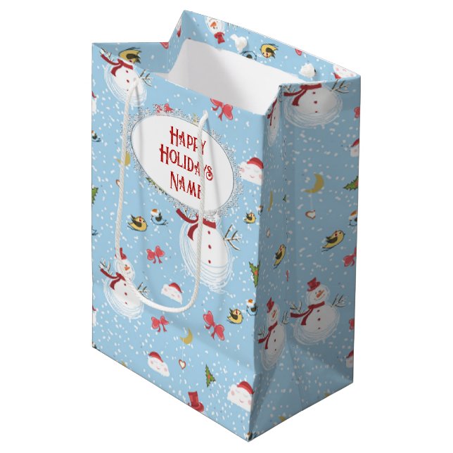 Christmas Snowman Medium Gift Bag (Front Angled)