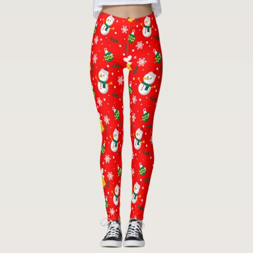 Christmas Snowman Men Women  Kids Xmas Decor Leggings