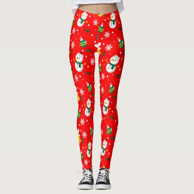 Christmas Snowman, Men Women & Kids, Xmas Decor Leggings (Front)