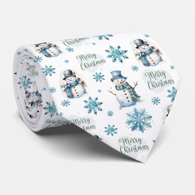 Christmas Snowman  Neck Tie (Rolled)