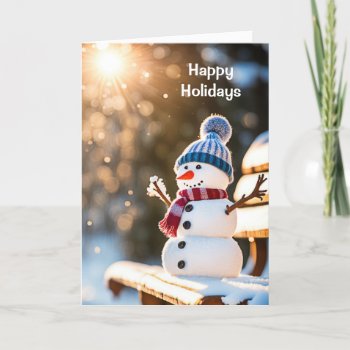 Christmas Snowman On A Park Bench Holiday Card by dryfhout at Zazzle