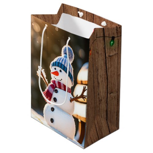 Christmas Snowman On a Park Bench Medium Gift Bag