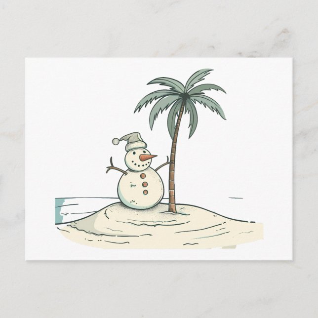 Christmas - Snowman on a Tropical beach setting  Postcard (Front)