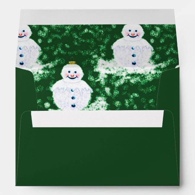 Christmas Snowman on Green Decorative Inside Lined Envelope (Back (Bottom))