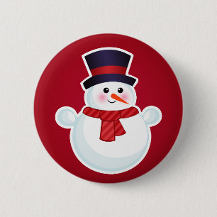 Christmas Snowman on Red Background Button