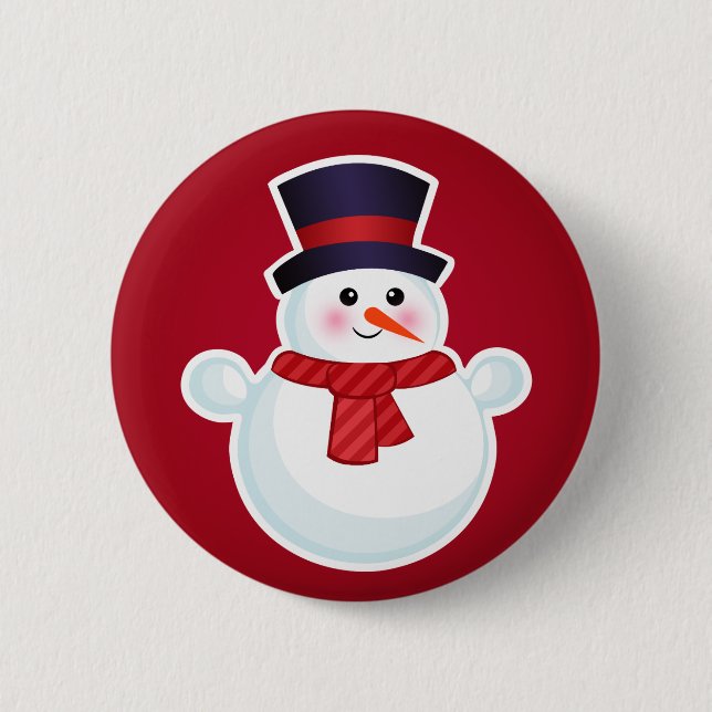 Christmas Snowman on Red Background Button (Front)